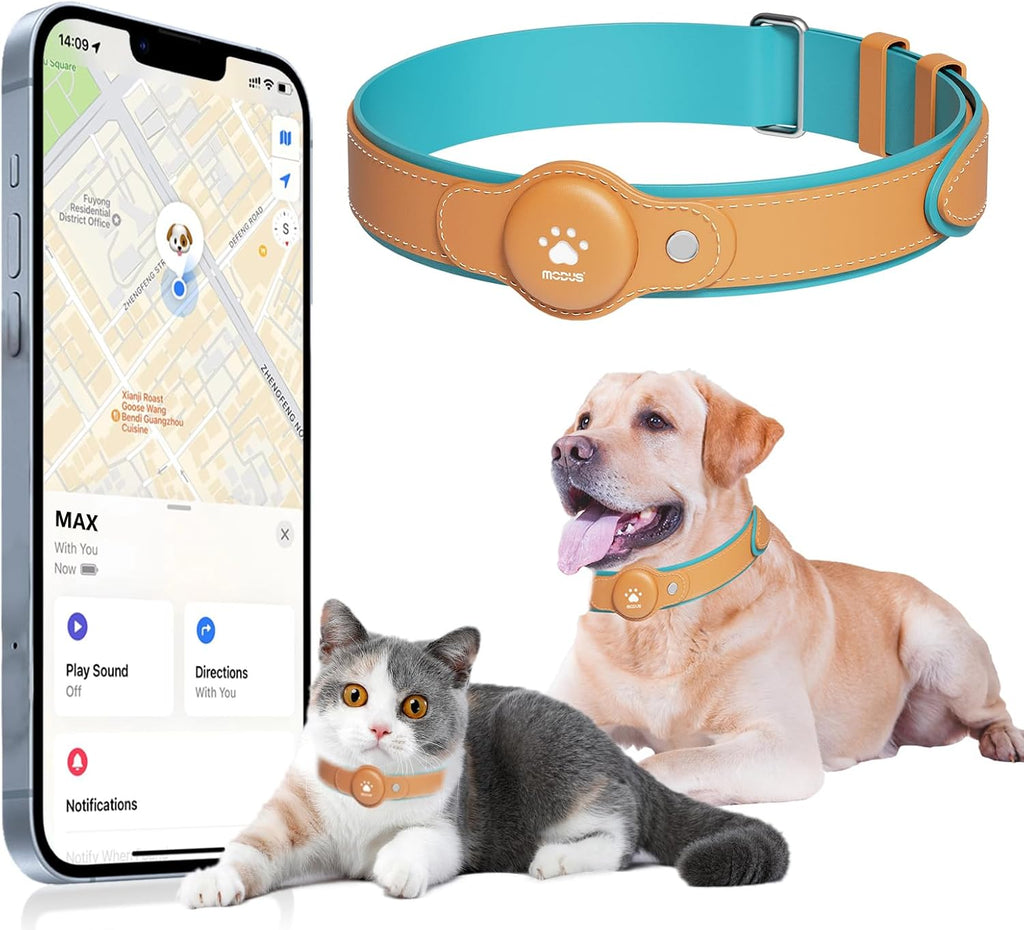 GPS Tracker for Dogs&Cats, 2 in 1 Pet Tracking Smart Collar (Only iOS), No Monthly Fee GPS Tracker Dog Collar, Real-time Location Comfortable PU Tracker for Small, Medium Large Dogs(Locator Included)