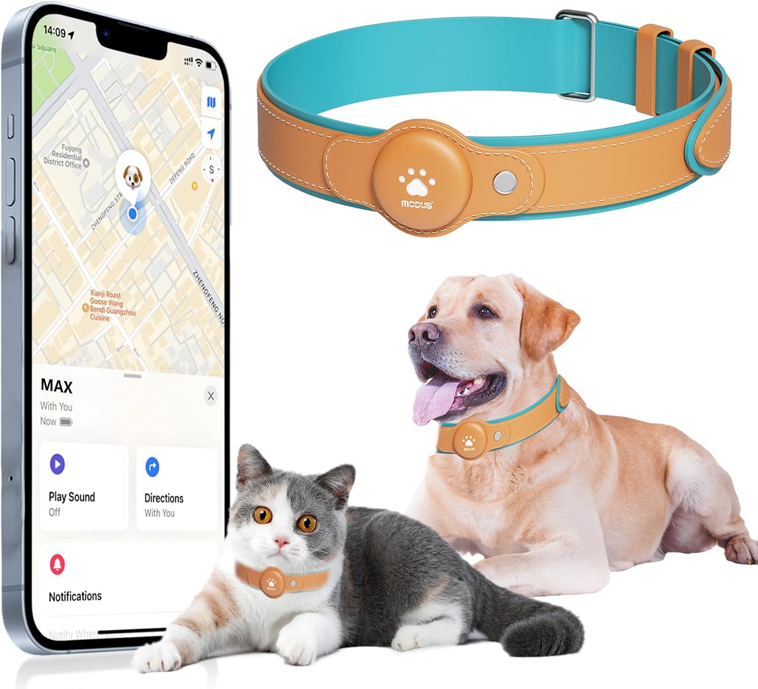 GPS Tracker for Dogs&Cats, 2 in 1 Pet Tracking Smart Collar (Only iOS), No Monthly Fee GPS Tracker Dog Collar, Real-time Location Comfortable PU Tracker for Small, Medium Large Dogs(Locator Included)