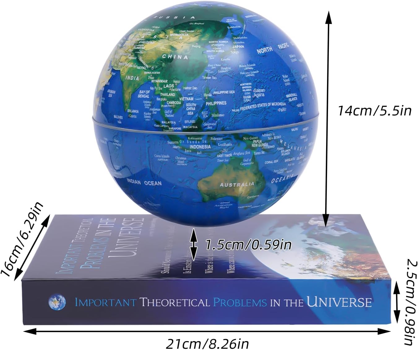 Magnetic Levitation Globe with LED Lights, 6-Inch Floating Geographic Globe, Educational World Map for Home Office Decor, Kids & Adults