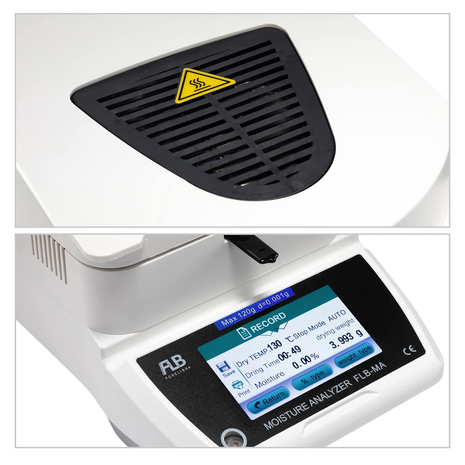 Moisture Analyzer Spanish English Germany Menu Balance Meter 0.01% Readability 0.001g 110V 3 Drying Modes Touch Screen RS232 Interface Water Content Test (120g0.001g)…