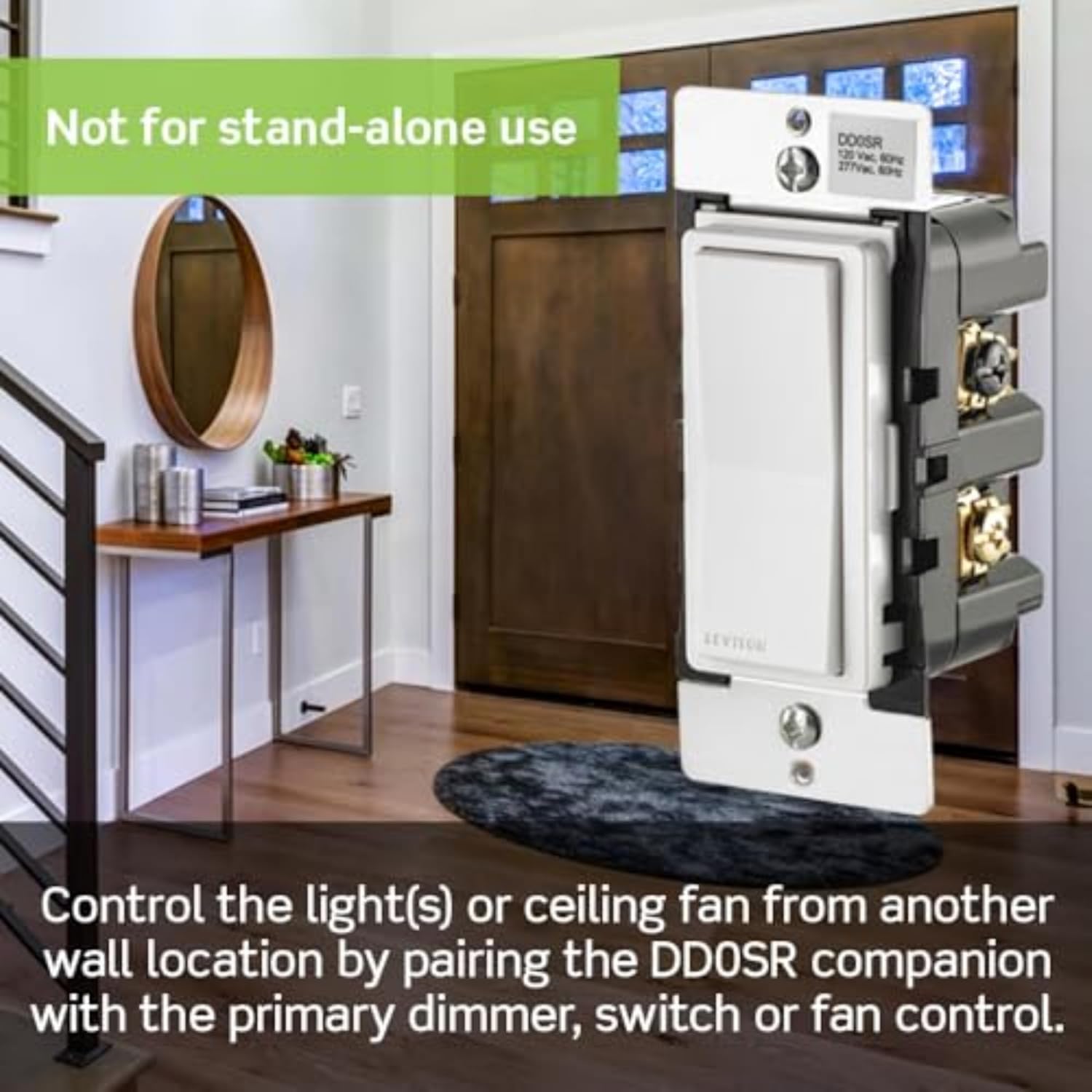 Leviton Decora Smart Switch Companion for Multi-Location Switching with Locator LED (Not for stand-alone use), 120/277VAC, 60Hz DD0SR-DLZ, White, Ivory, Light Almond