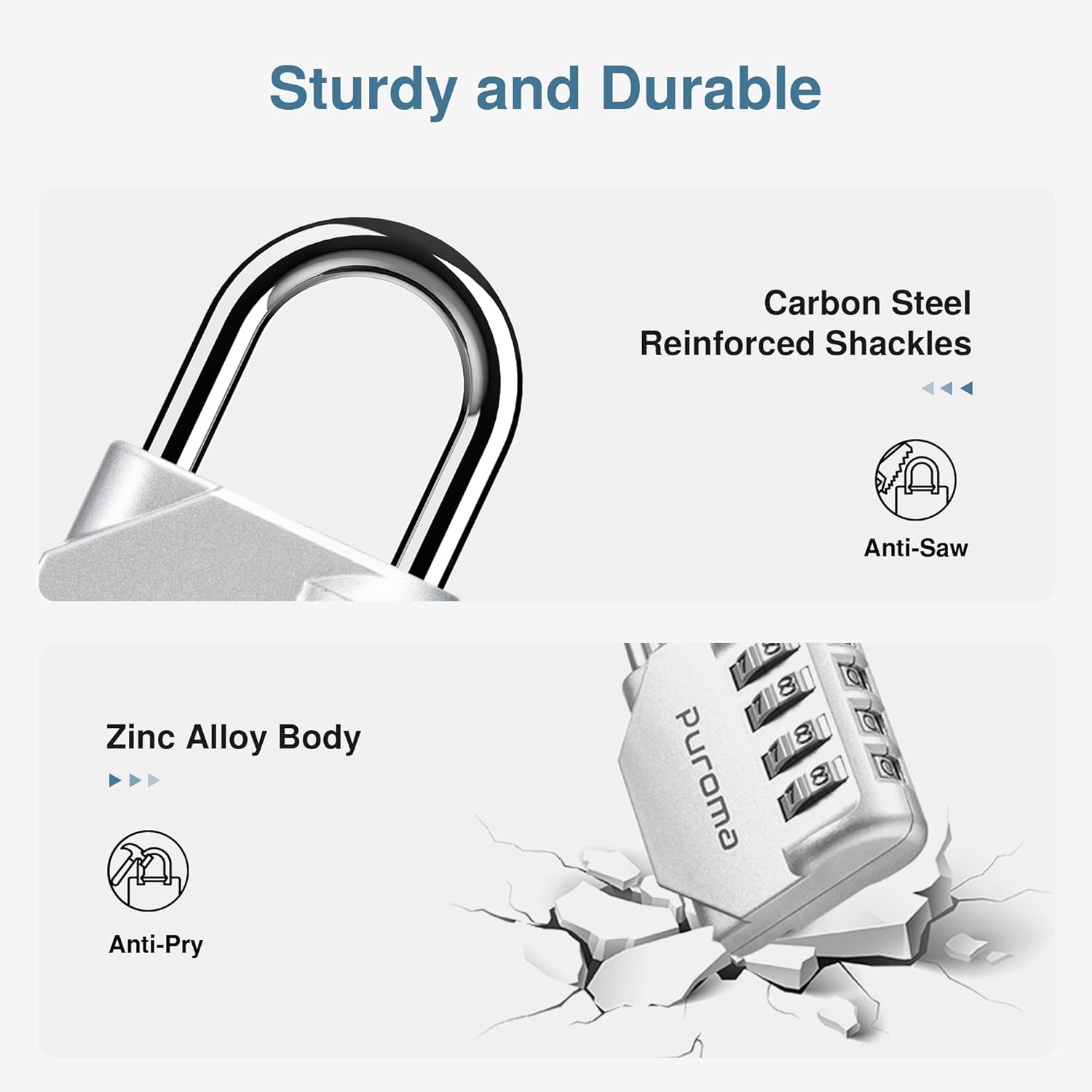Puroma 2 Pack Combination Lock for Locker 4 Digit Outdoor Waterproof Padlock for School, Gym, Sports, Fence, Toolbox, Gate, Case, Outdoor, Hasp Storage, Cabinets (Silver)