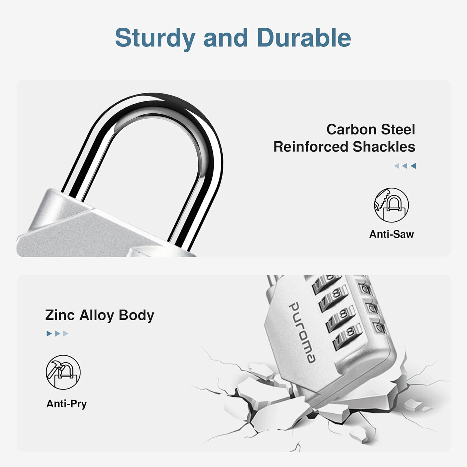 Puroma 4 Pack Combination Lock for Locker 4 Digit Outdoor Waterproof Padlock for School, Gym, Sports, Fence, Toolbox, Gate, Case, Outdoor, Hasp Storage, Cabinets (Silver)
