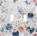 Elegant Watercolor Pink Blue Flowers Floral 2 Gang Double Toggle Light Switch Cover Decorative Switchplate Electrical Wall Plates Faceplate for Bathroom Bedroom Decor 4.9 X 5 IN