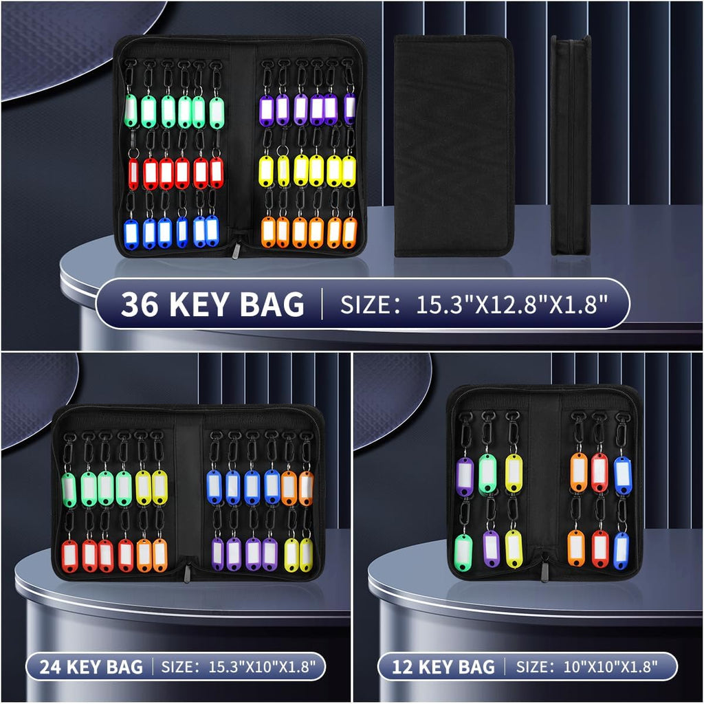 Portable Zippered Key Case,Organizer Waterproof Key Binder with 36 Key Hooks and Tags,Portable Key Storage for Rental Management Real Estate Sales Hotel Executives and Car Service