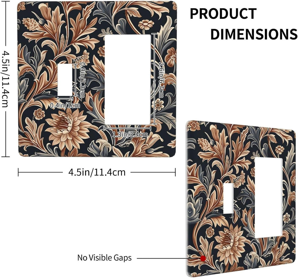 Outlet Covers Vintage Grey Plant Leaves Brown Flowers 1 Toggle 1 Rocker Combination Decorative Wall Plate Electrical Switch Plates Light Switch Cover Plate for Bedroom Home Decor