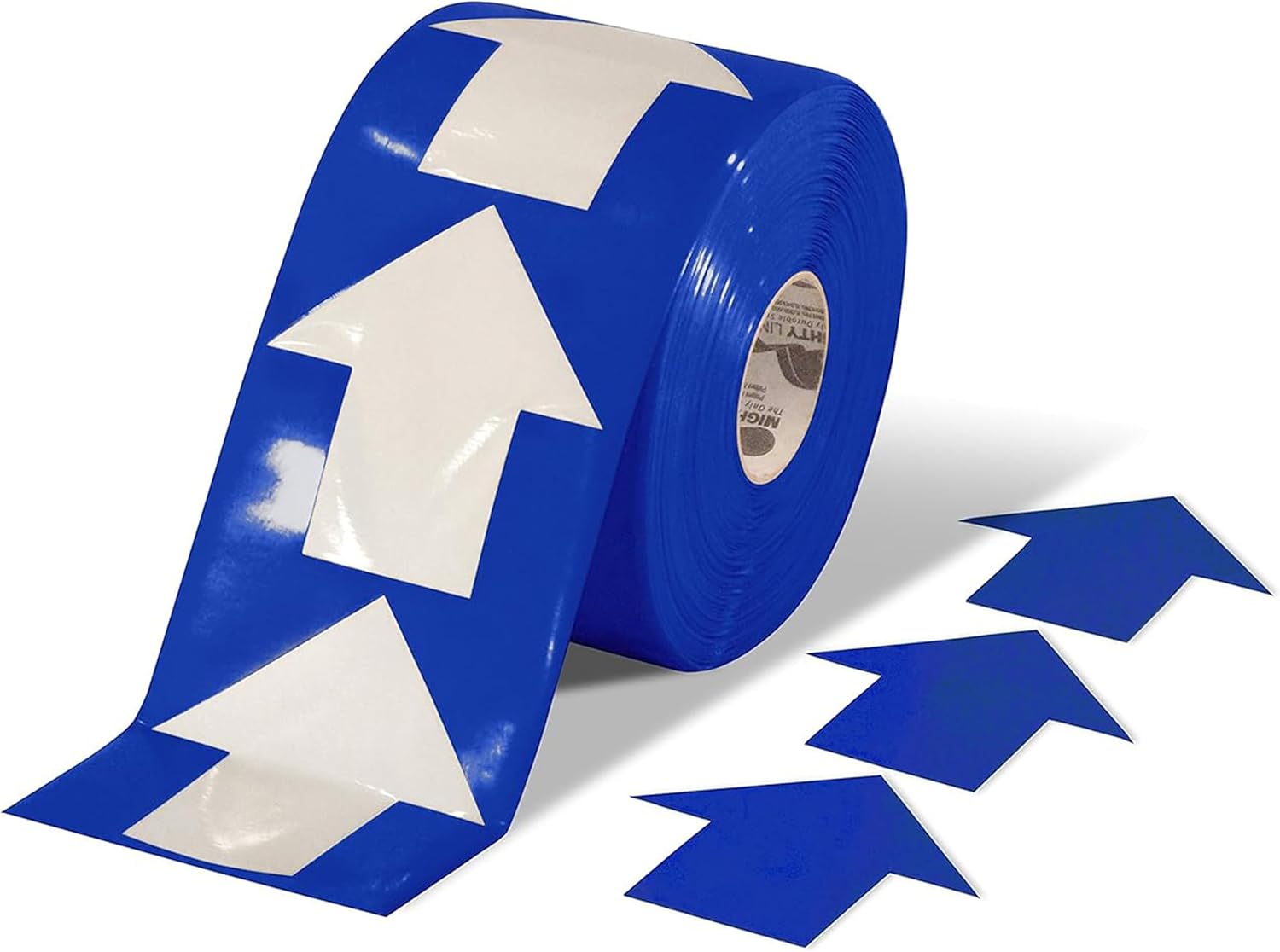 Mighty Line 5.5" Wide Solid Arrows Roll, Directional Sticker Sign Floor Marking Tape for Safety, Caution, Warning, Heavy-Duty, Peel and Stick, Adhesive, Industrial Quality, Blue, Pack of 200