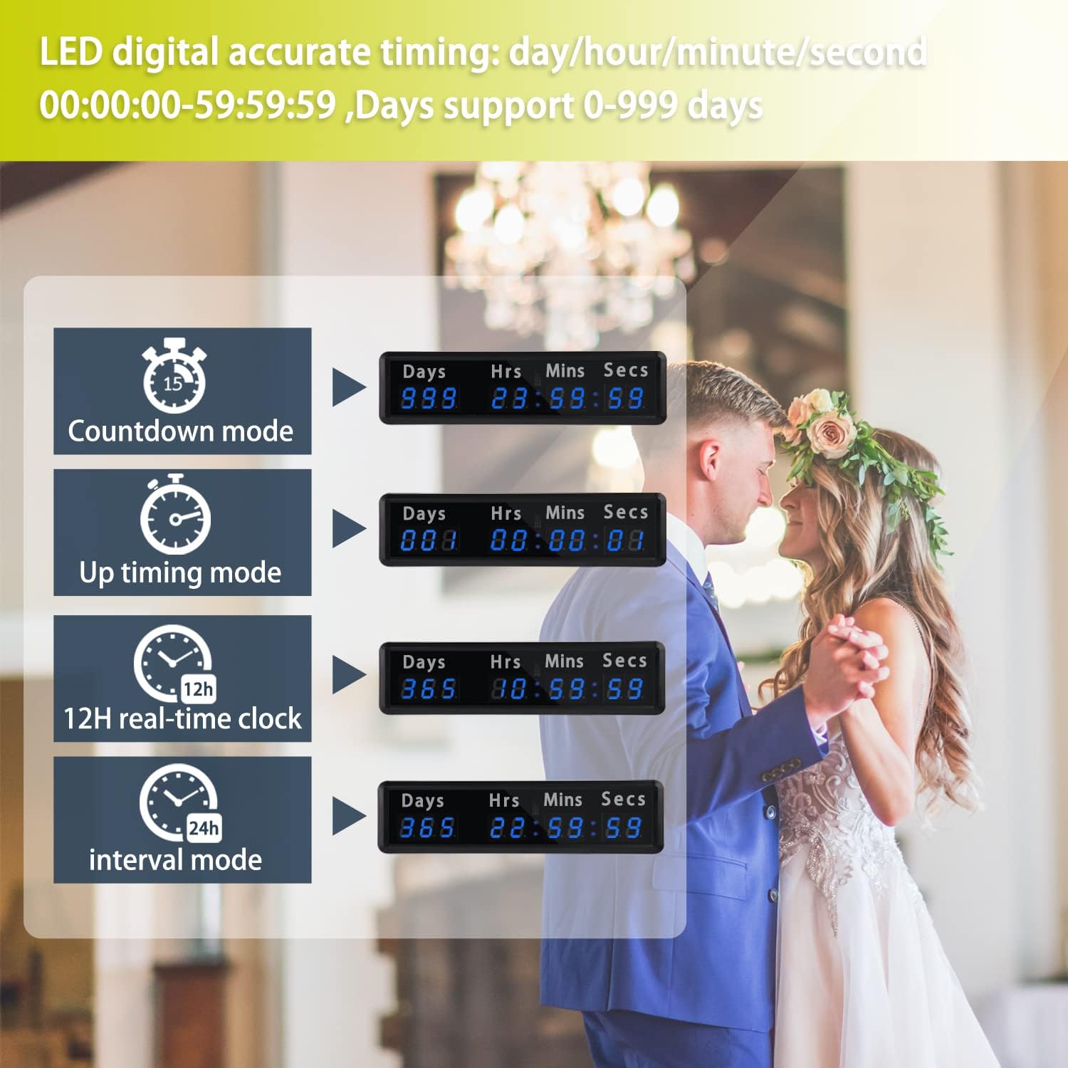 LED Countdown Clock, 999 Days, 23 Hours, 59 Minutes, 59 Seconds, Event Countdown Clock/Factory Accepts Your Exclusive Customization (1.0 inch 9-bit Blue LED)