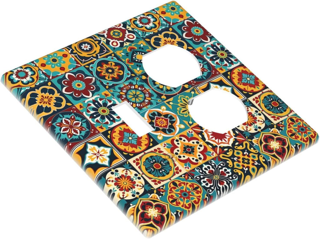 Wallplates Mexican Talavera Colorful Mosaic Tiles 1 Toggle 1 Duplex Switch Plate Electrical Gfci Faceplate Decorative Light Switch Covers For Bathroom Kitchen Decor