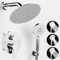 Shower Faucet Set 8IN Brass Rough-In Valve Body Trim Kit Rainfall Included Handle Accessories Complete 2 Functions with Rain Head and Handheld Bathroom Systems (8‘’, Chrome Polished)