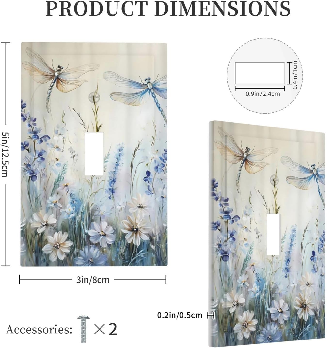 Decorative Light Switch Cover Plate Watercolor Dragonfly Blue Wihte Flower 1 Gang Single Toggle Wall Plates for Electrical Outlets Outlet Covers Switch Plate Covers Faceplate for Home Decor