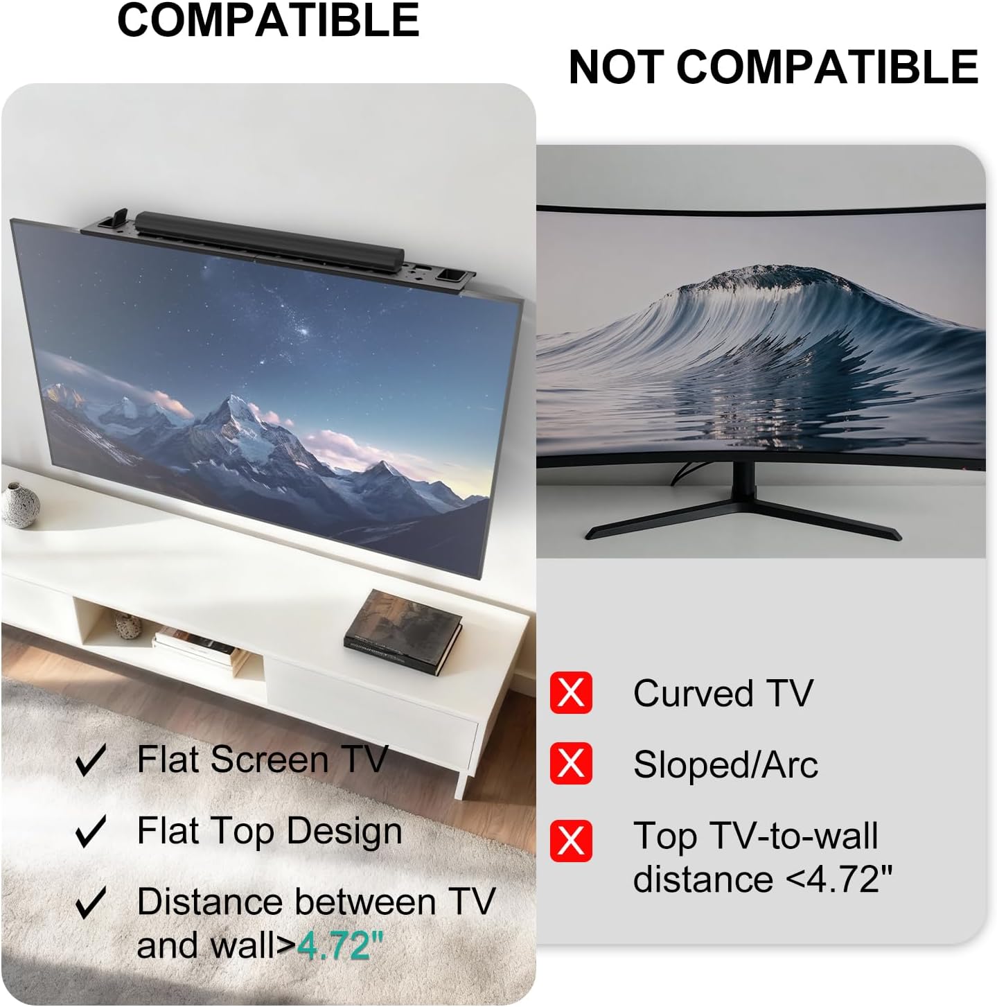 WALI Soundbar Mount – No Drilling TV Top Shelf with 2 Storage Boxes, Universal Sound Bar Holder for Samsung, Sony, LG, Bose, 34.65"x4.3" (TSH004-2B), Black
