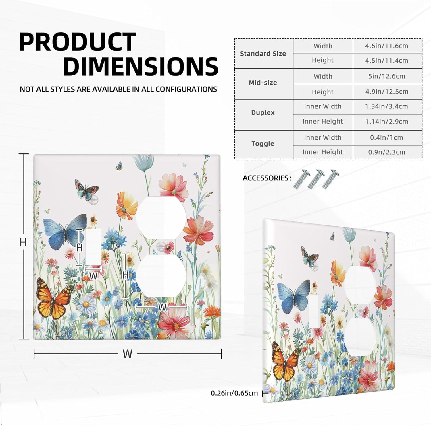 Decorative Outlet Covers Rustic Wildflower Blue Pink Floral Butterfly 2 Gang Light Switch Cover Plate Single Toggle Duplex Wall Plates for Electrical Outlets Switch Plate Covers for Home Decor