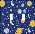 Stars Starry Night Sun Moon Planet Constellations Decorative Switch Plates 2 Gang Double Toggle Outlet Light Switch Cover Wall Plate Electrical Faceplate for Bedroom Bathroom Decor