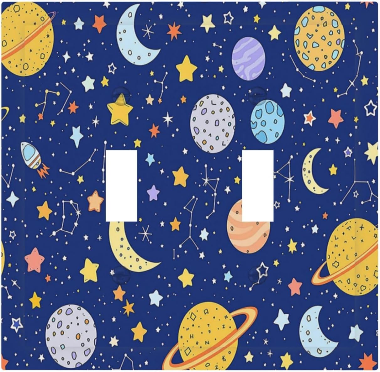 Stars Starry Night Sun Moon Planet Constellations Decorative Switch Plates 2 Gang Double Toggle Outlet Light Switch Cover Wall Plate Electrical Faceplate for Bedroom Bathroom Decor