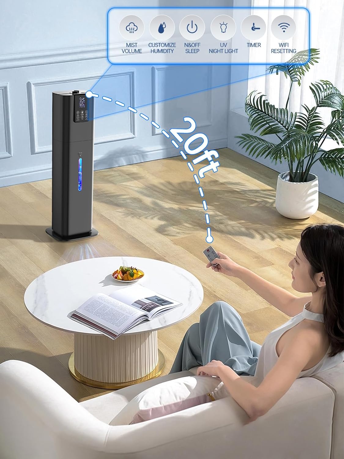 8L Smart Humidifiers for Bedroom Large Room, 2.1Gal Cool Mist Top Fill Diffuser Ambient Light, App & Remote Control, 3 Mist Modes, Quiet Humidifier for Home Office Plant (Black)