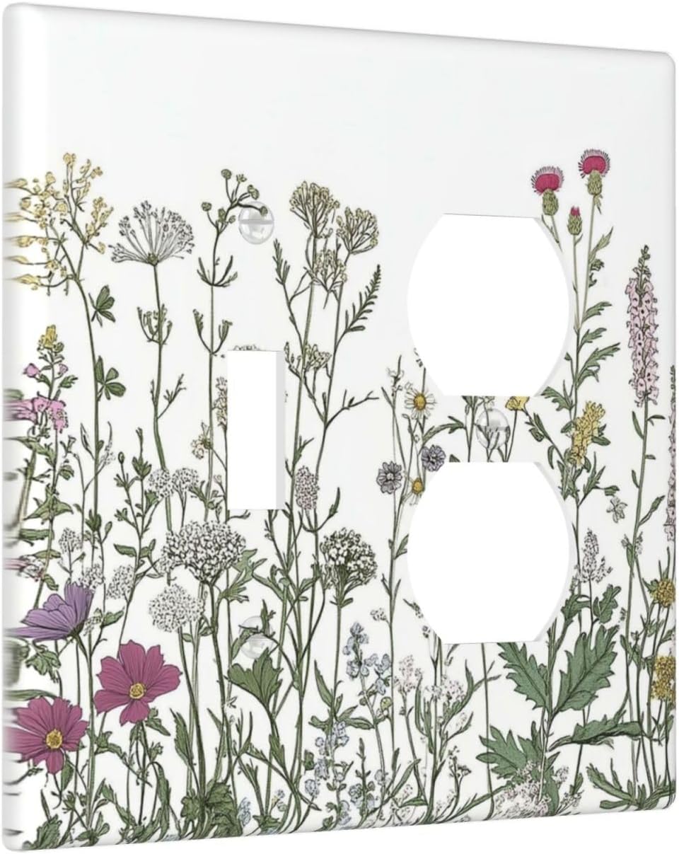 Vintage Herbs Wildflowers Plant Floral Wallplates 1 Toggle 1 Duplex Switch Plate Electrical Gfci Faceplate Decorative Light Switch Covers For Bed Room Home Decor