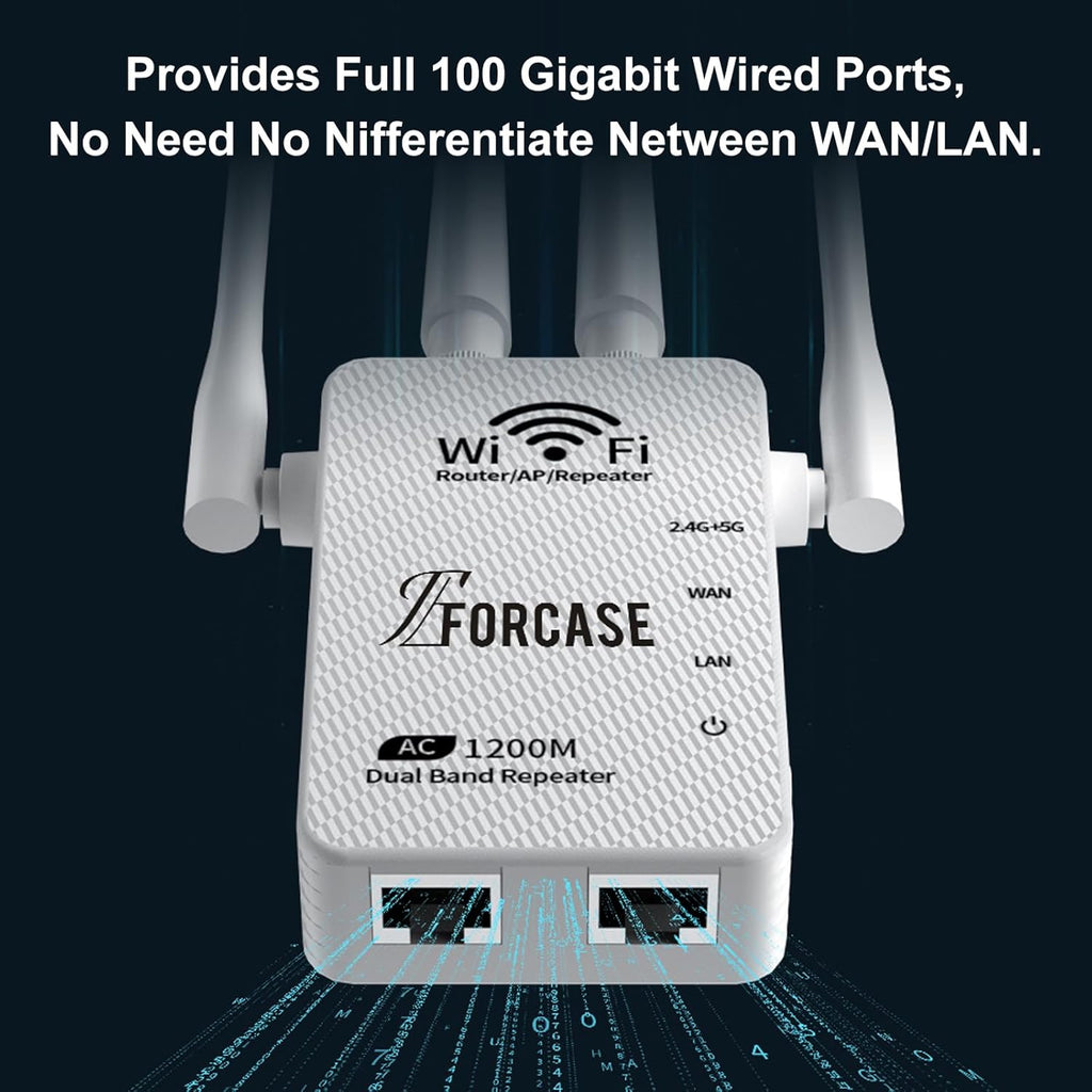 WiFi Extender Signal Booster Dual Band 5.8GHz&2.4GHz, w/6 Antennas WiFi Booster for Home Coverage up to 10200 Sq.ft, Signal Amplifier 1200Mbps WiFi Repeater w/Ethernet Port, 1-Tap Setup