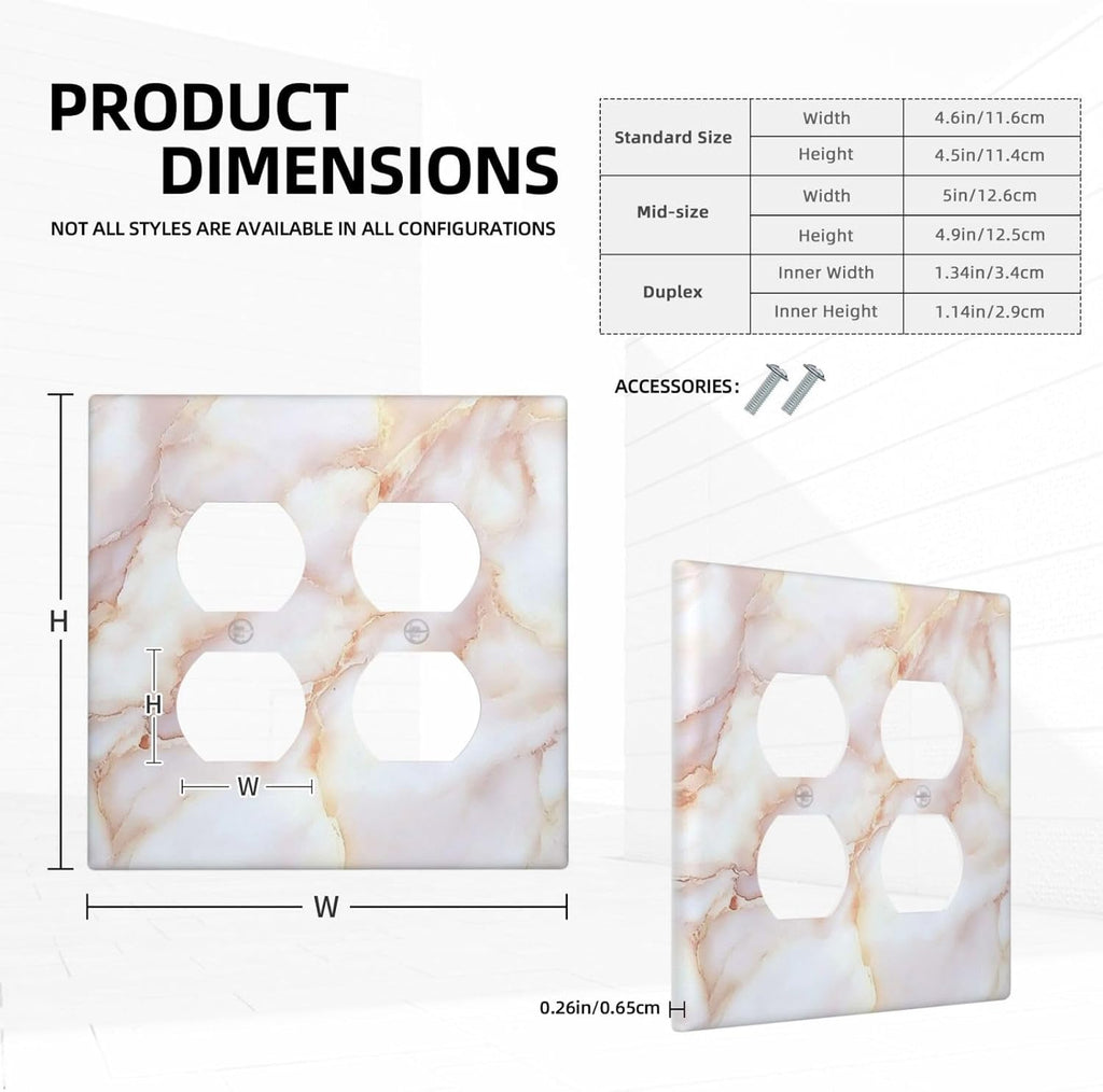 Outlet Covers Pink Jade Marble Granite 2 Gang Double Duplex Decorative Light Switch Covers Electrical Wallplates Socket Faceplate For Bathroom Kitchen Decor