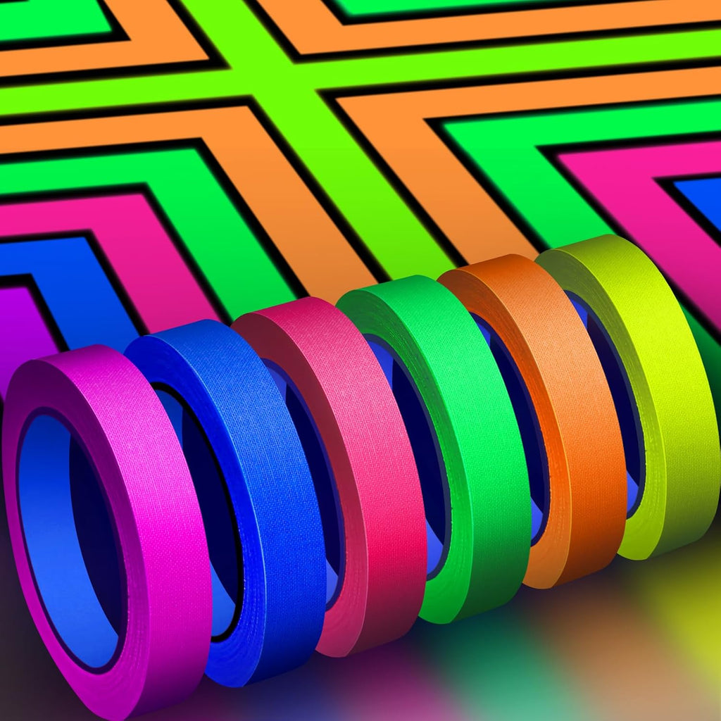 Whaline 6 Colors Neon Gaffer Cloth Tape, Fluorescent UV Blacklight Tape for UV Party (0.6 inch x 60 feet)
