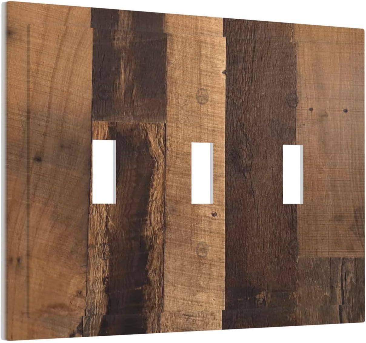 Rustic Brown Wood Vintage Wood Board Decorative Switch Plates 3 Gang Wall Plate Triple Toggle Light Switch Cover Faceplate Electrical Wall Panels For Farmhouse Cabin Decor