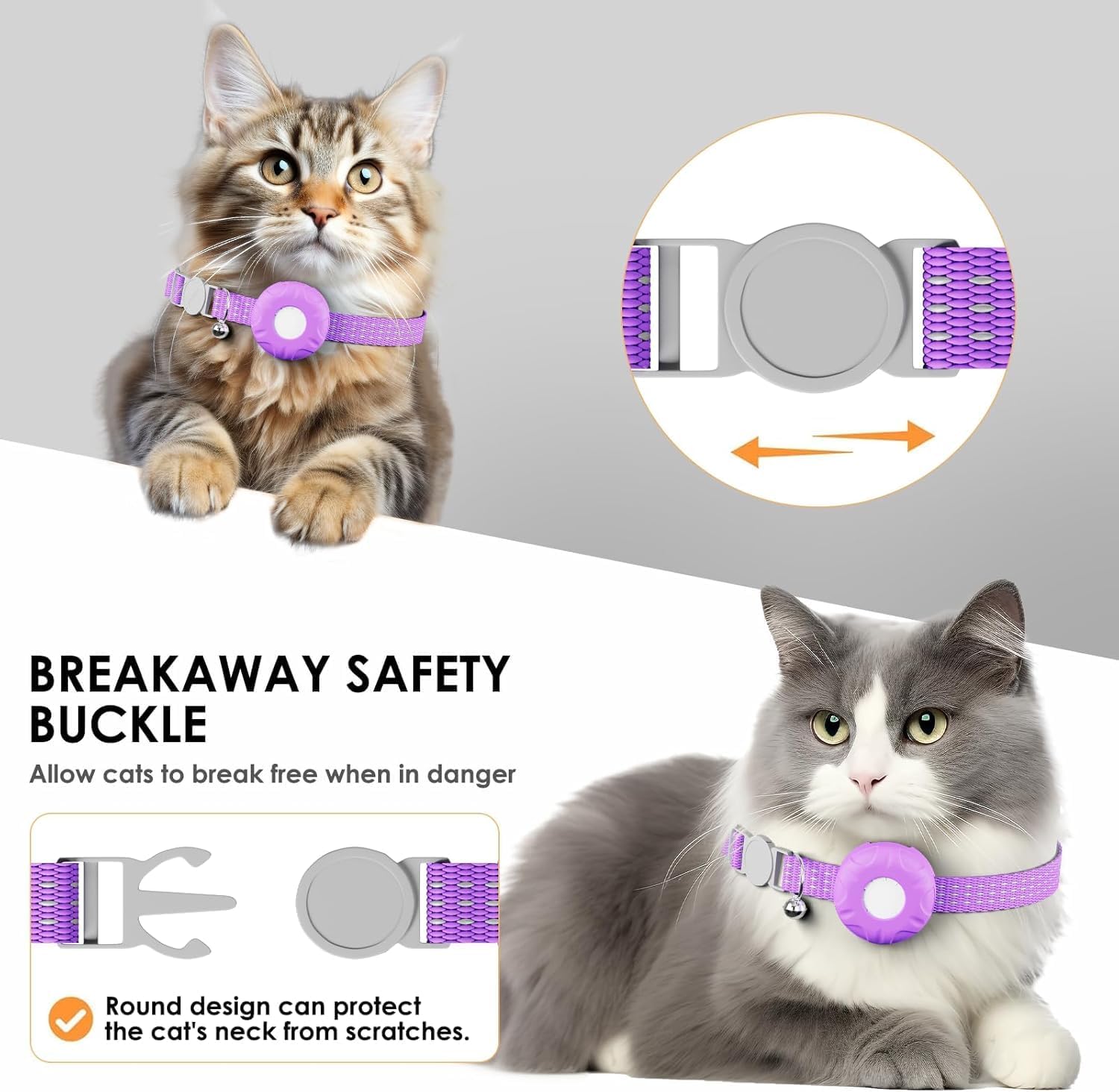 Cat Tracker,Pet Tracker for Cats Compatible with Apple Find My App(Only iOS),Waterproof Tracker Cat Collar with Safety Elastic Buckle,No Monthly Fee,Works with Any Collar (Purple)