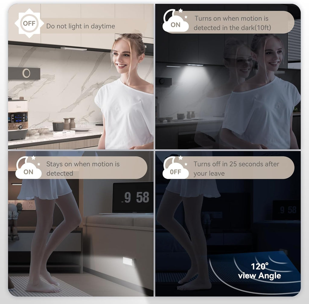 Under Cabinet Lighting, LED Magnetic Motion Activated Under Cabinet Lights, Rechargeable Closet Lights 2800mAh Battery Operated, Wireless Dimmable Under Counter Lights for Kitchen,Hallway 5 Pack