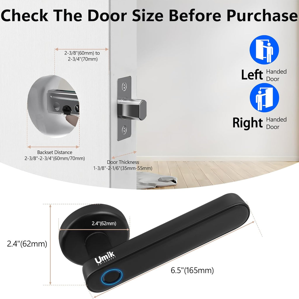 Fingerprint Smart Door Lock, Biometric Door Lock with App for Bedroom, Home, Apartment, Hotel (Black)