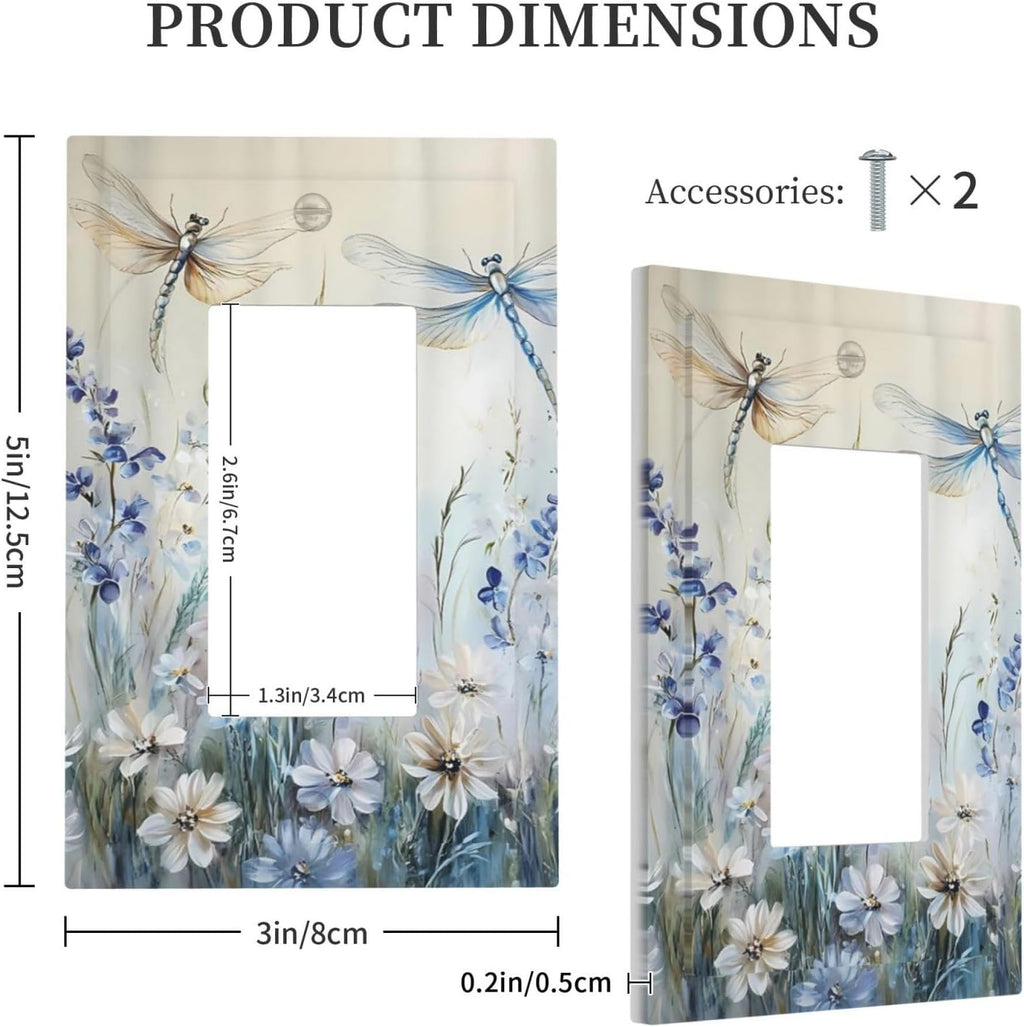 Decorative Outlet Covers Watercolor Dragonfly Blue Wihte Flower 1 Gang Rocker Light Switch Cover Plate Single Wall Plates for Electrical Outlets Switch Plate Covers Faceplate for Home Decor