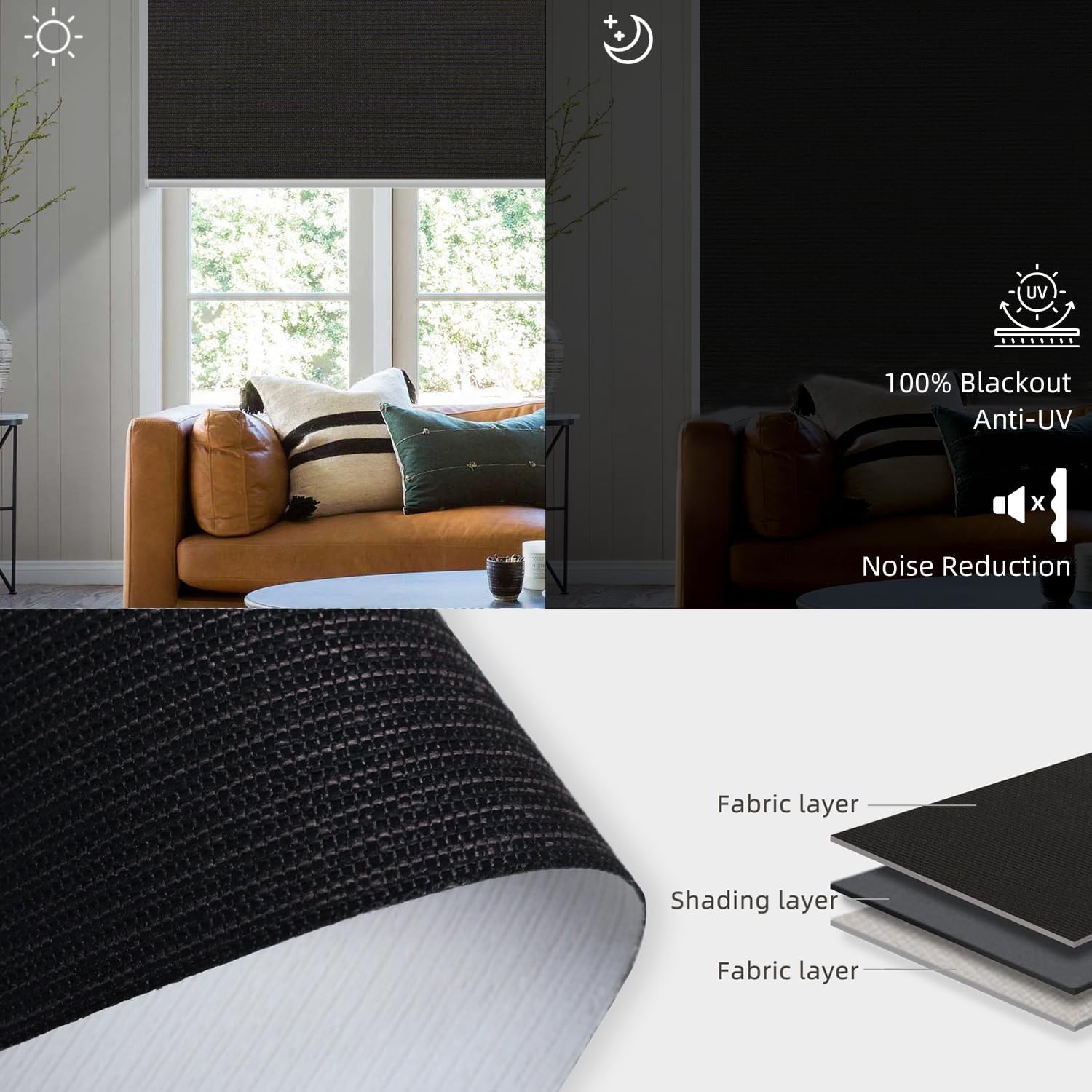 SmartWings Motorized Roller Blinds Work with Matter Homekit Z-Wave Thread Alexa Google, 100% Blackout Smart Window Shades for Bedroom, Cordless Remote Control Customized 16"-110" W, Eclipse Black