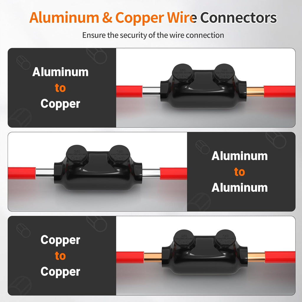 Joinfworld Insulated Inline Splice Connector 250CMC-6 Gauge Aluminum to Copper Wire Connectors Aluminum Wire Connectors Electrical Inline Splice Connector with 5/16" Slotted Allen Hex - 6 Pack
