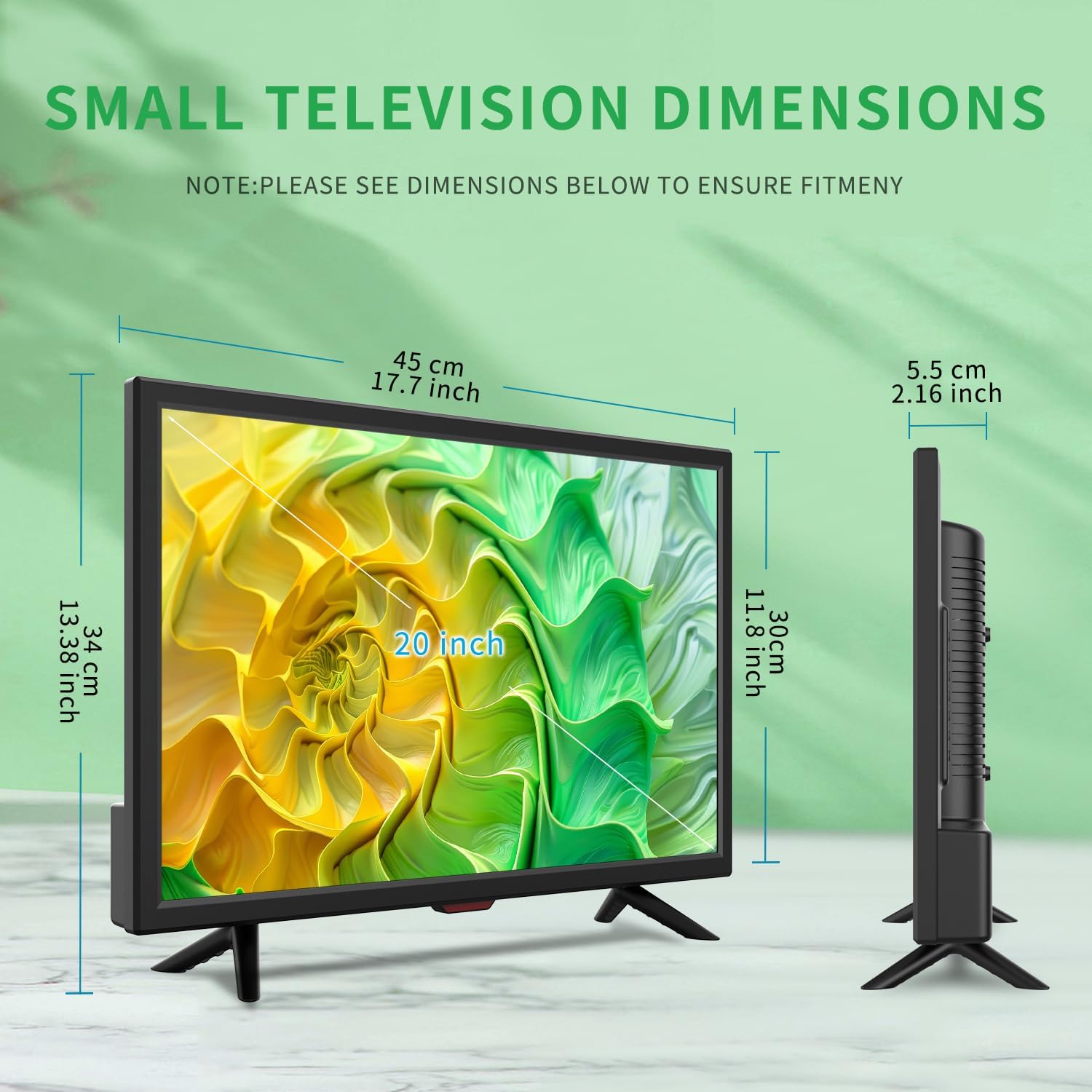 TV 20 inch,Full Viewing Angles 1080P HD,Small Kitchen Wall-Mounted Digital TV-HDMI/USB Ports-Dual Power DC-12V& AC Adapter Inputs for Your Caravan & Bedroom