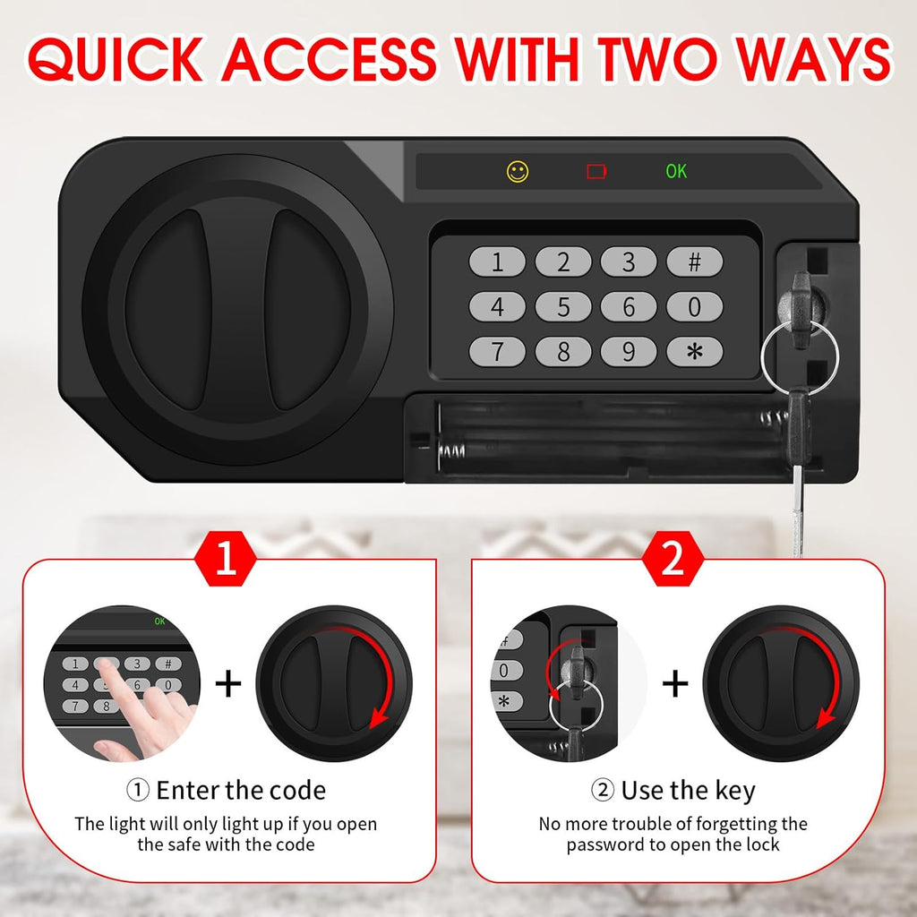 1.8 Cuft Small Fireproof Safe for Home Use, Safe Box Fireproof Waterproof with Programmable Keypad, Spare Keys and Removable Shelf, Digital Home Security Safety Box for Money Documents Medicines