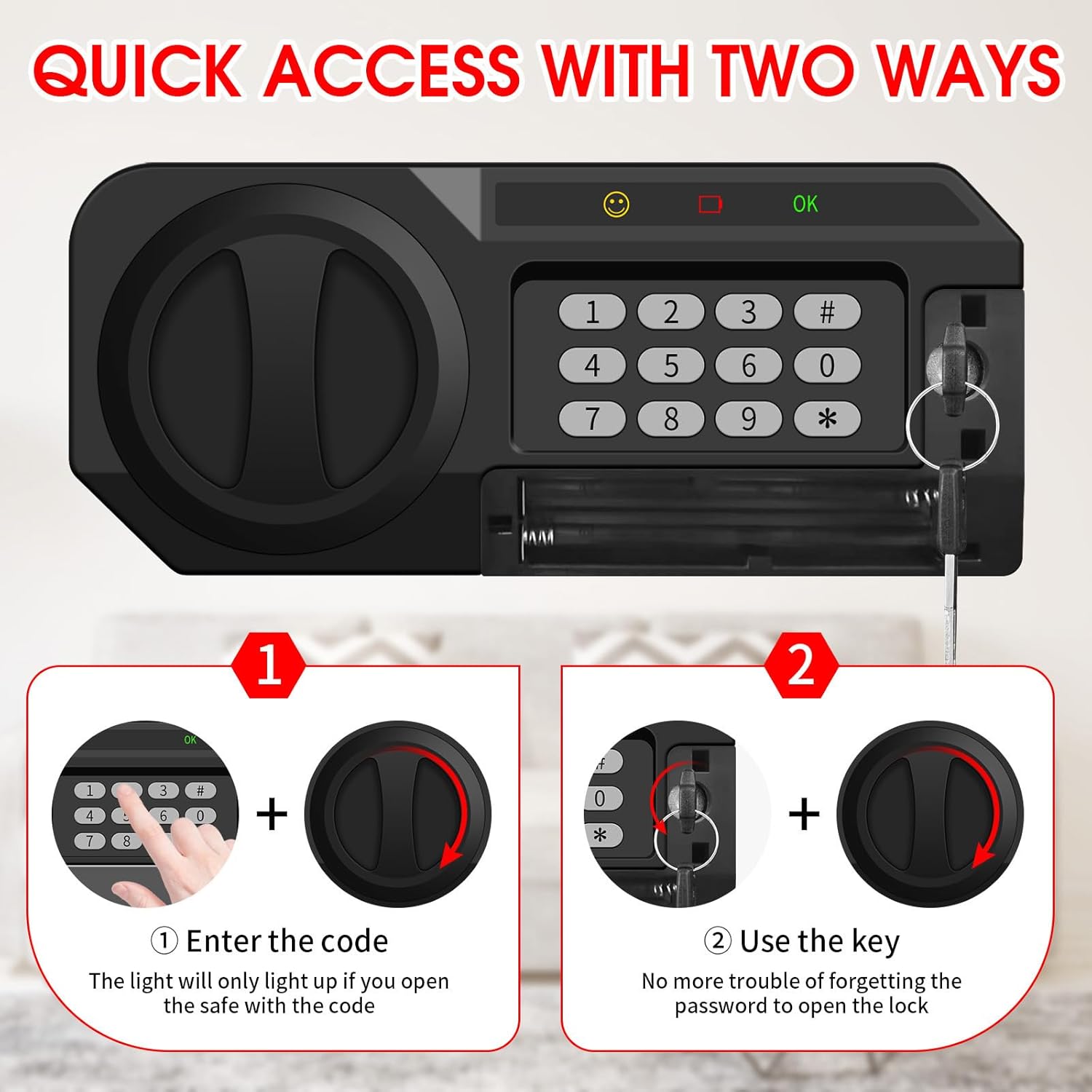 1.8 Cuft Small Fireproof Safe for Home Use, Safe Box Fireproof Waterproof with Programmable Keypad, Spare Keys and Removable Shelf, Digital Home Security Safety Box for Money Documents Medicines