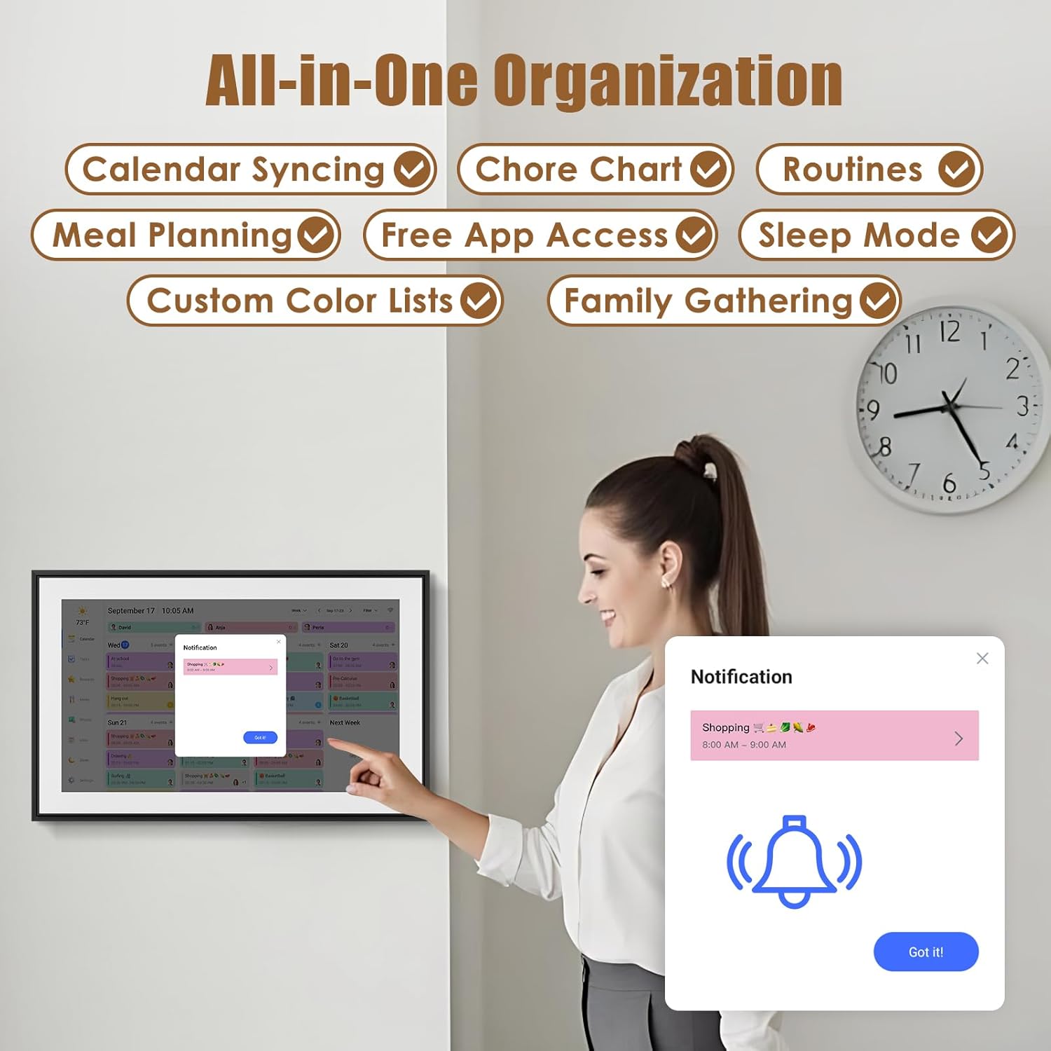 15.6 inch Wall Planner Digital Calendar Electronic Calendar Chore Chart,Smart Touchscreen Full HD Interactive Display for Family Schedules,Wall/Desk Mountable for Seamless Scheduling/Organizing