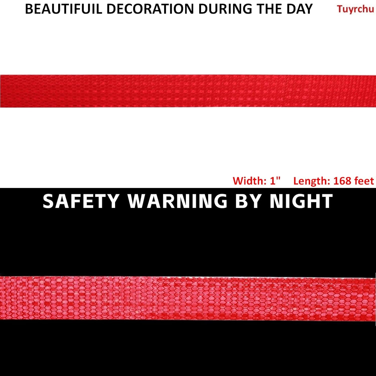 Red Reflective Tape Outdoor Waterproof 1 inch Wide, High Visibility Warning Industrial Marking Tape, Safety Stickers (168 feet)