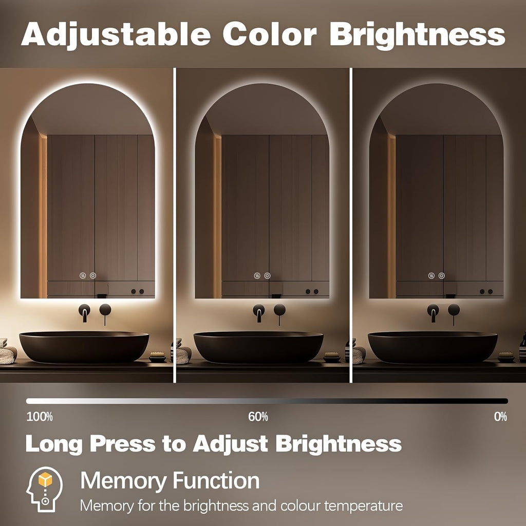 Niccy Arched LED Bathroom Mirror, 48x24 Inch Arch Frameless Backlit Mirrors for Wall Arched Lighted Vanity Mirrors Defogger and 3 Color, Explosion-Proof, HD Glass and IP65 Waterproof