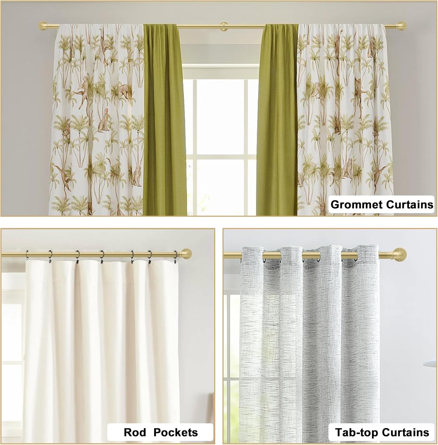 Gold Curtain Rods 18 to 88 in,Wraparound Curtain Rods,Adjustable Length,1 in Diameter Pipe,Wall or Ceiling Mounted,for Bedroom and Living Room (Gold 18” to 88”)