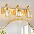 Modern Bathroom Vanity Light, 3-Light Gold Wall Sconce with Crystal Accents, Over Mirror Bathroom Lighting Fixture, 23.62" Long Dimmable Vanity Lamp for Makeup, Easy Installation