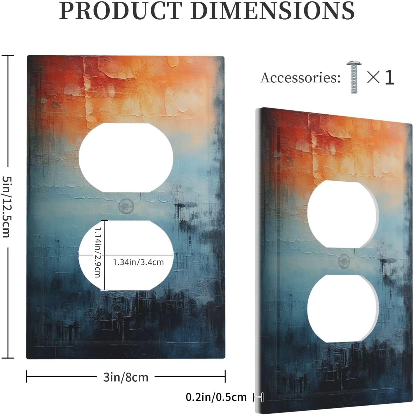 Blue Orange Abstract Modern Minimalist Oil Painting 1 Gang Duplex Receptacle Switch Wall Plate Decorative Switchplate Outlet Covers Electrical Plug Cover Faceplate for Bathroom Home Decor 5 X 3 IN