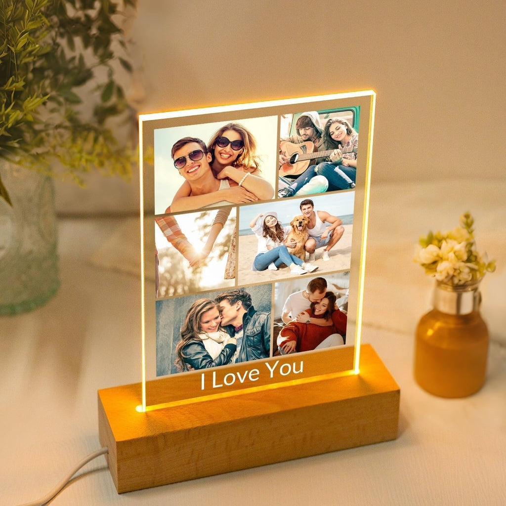 Custom Picture Frame with Photo, Personalized Photo Frame with Night Light, Customized Picture Frames, Personalized Valentines Day Gifts for Women Men Her Him Girlfriend Boyfriend Couple