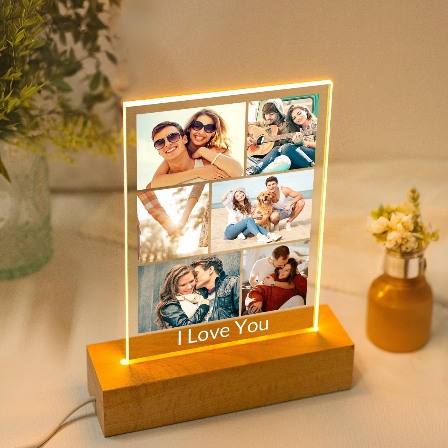 Custom Picture Frame with Photo, Personalized Photo Frame with Night Light, Customized Picture Frames, Personalized Valentines Day Gifts for Women Men Her Him Girlfriend Boyfriend Couple