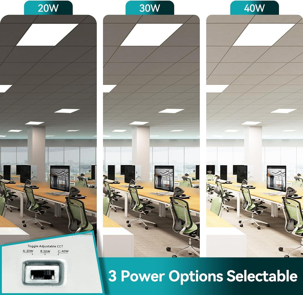 4 Pack 2x2 LED Flat Panel Light with Emergency Battery Backup, Up to 1.5H of Power Support at 8W Output, 0-10V Dimmable, 3000/4000/5000K, 20/30/40W Selectable, UL & ETL