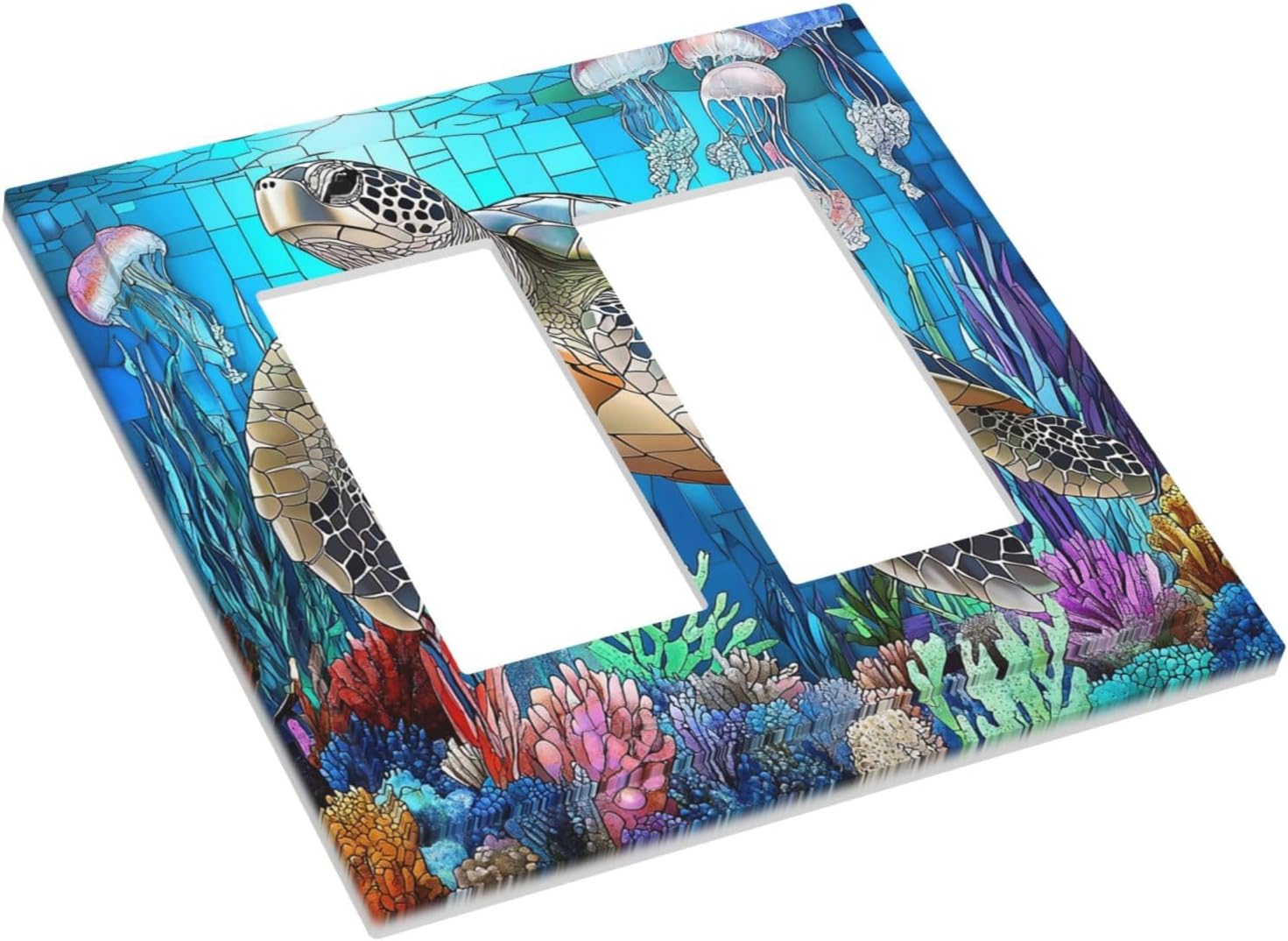 Decorative Outlet Covers Nautical Sea Turtle Coral Jellyfish 2 Gang Double Gfci Rocker Electrical Wall Panels Light Switch Cover Plate For Kids Room Nursery Decor