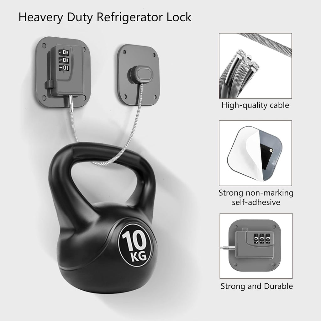 Refrigerator Lock, Heavy Duty Fridge Lock, Combination Lock for Refrigerator Cabinets, Drawers, Safety, Easy Install No Keys Needed (Grey-1Pack)