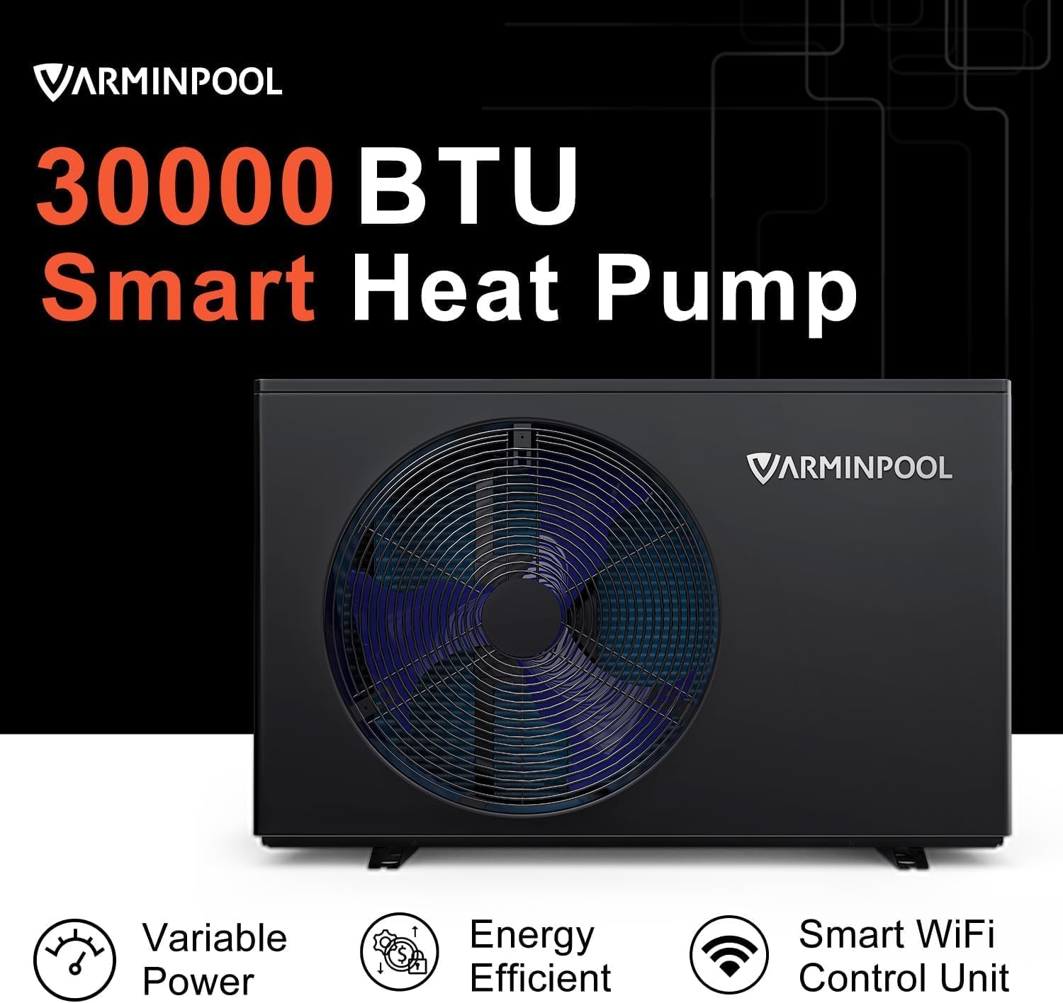 Electric Pool Heater, 30,000 BTU Pool Heat Pump for Above Ground Pools Up to 8000 Gallons, WiFi Control, Titanium Heat Exchanger, 120V, Smart Inverter