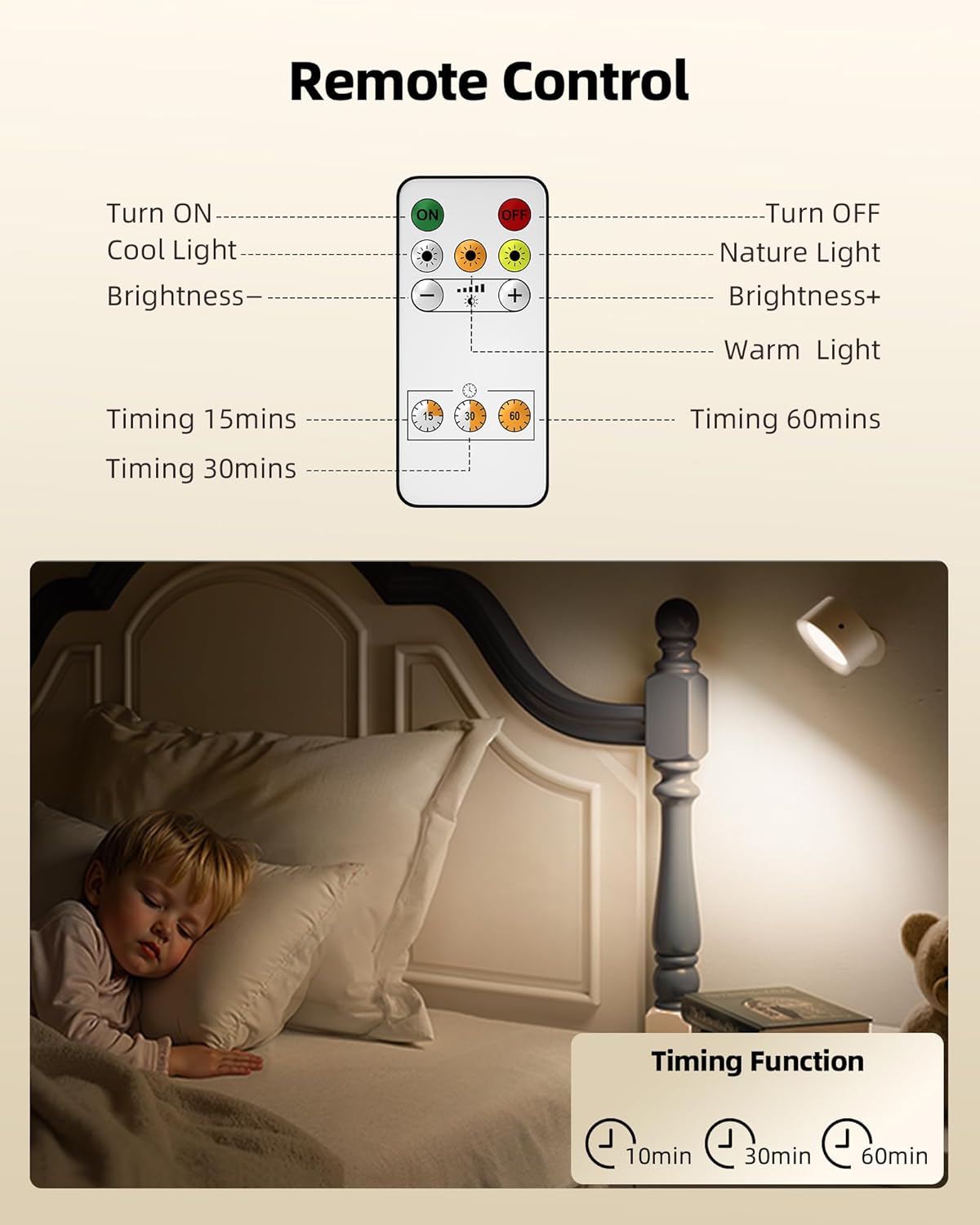 LED Wall Mounted Lights, Rechargeable Wall Sconces with Remote & Touch Control, 3 Color Temperatures 360° Rotation Dimmable Cordless Wall Light for Bedroom Study Reading Bedside (White, 3 Pack)