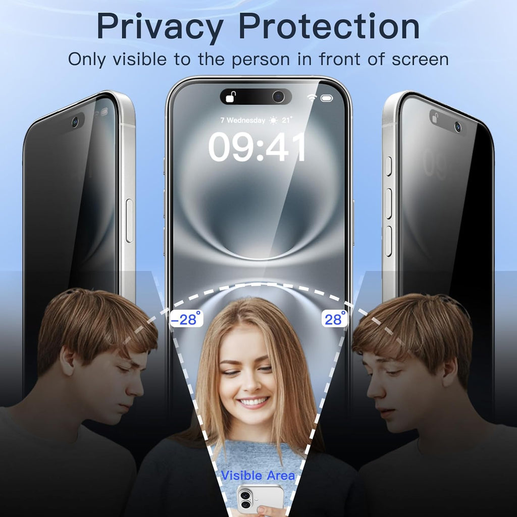 JETech Privacy Screen Protector for iPhone 16 6.1-Inch with Camera Lens Protector, Anti-Spy Tempered Glass Film, Easy Installation Tool, 2-Pack Each
