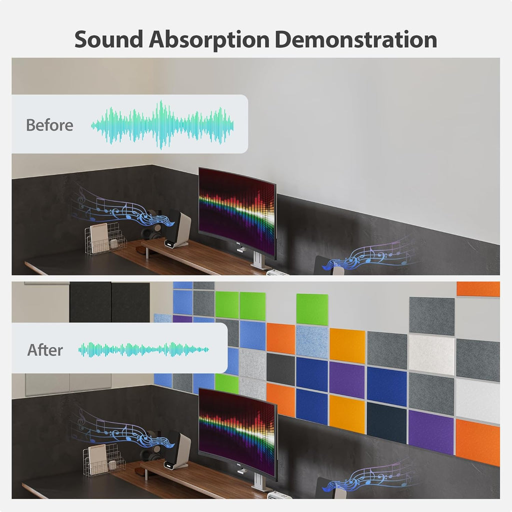 12 Pack Acoustic Panels Self Adhesive Sound Proof Foam, High Density Sound Acoustic Panel, 16X12X0.4 Inch 4:3 Rectangle Panels in Home, Office, Reccording Room, Studio (Moonlight Grey)