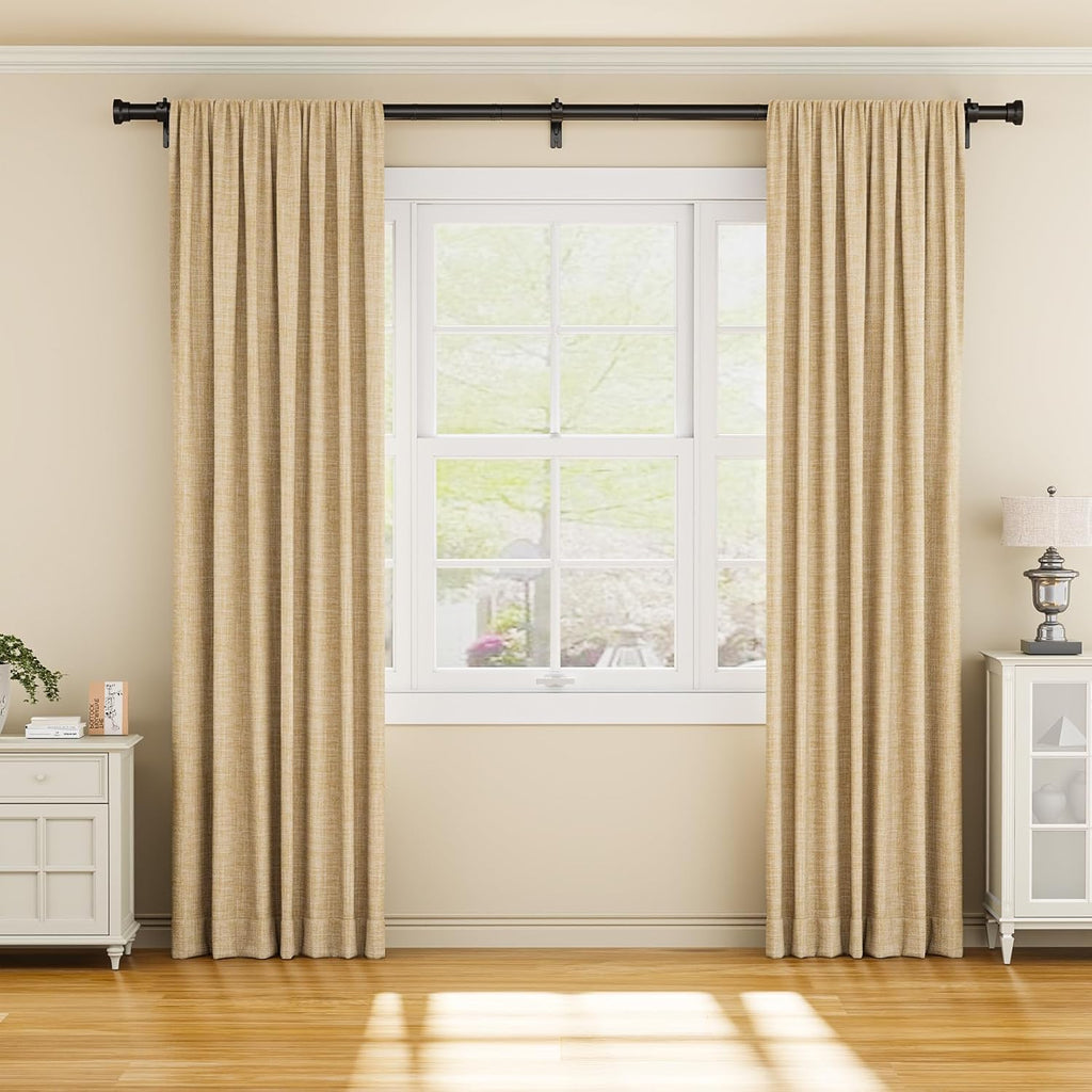Yafex Curtain Rod 32-118 Inch, Heavy Duty 1 Inch Adjustable Curtain Rods for Windows, Black Long Window Treatment Rods, Modern Design, Easy Installation